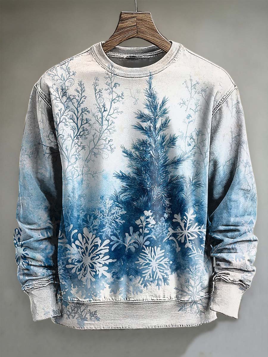 Snowflake Christmas Tree Print Casual Crewneck Sweatshirt