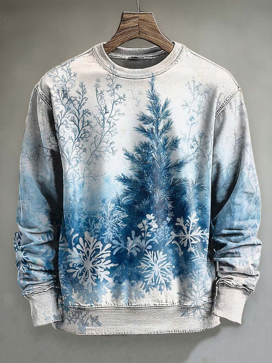 Snowflake Christmas Tree Print Casual Crewneck Sweatshirt