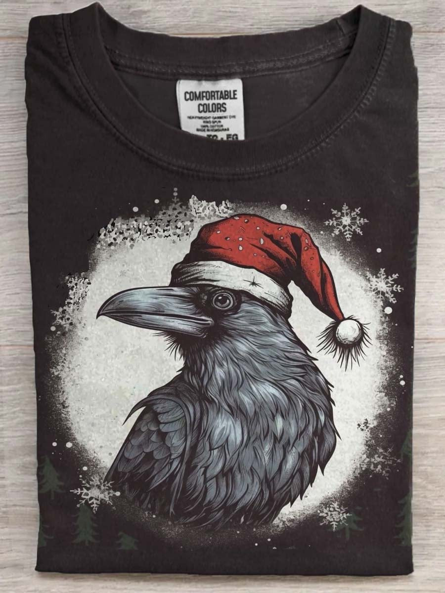 Christmas Crow Print Casual Short-Sleeve T-Shirt
