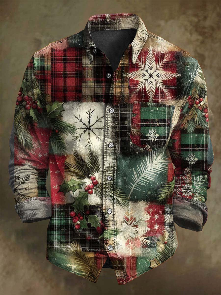 Christmas Plaid Print Casual Long-Sleeve Shirt