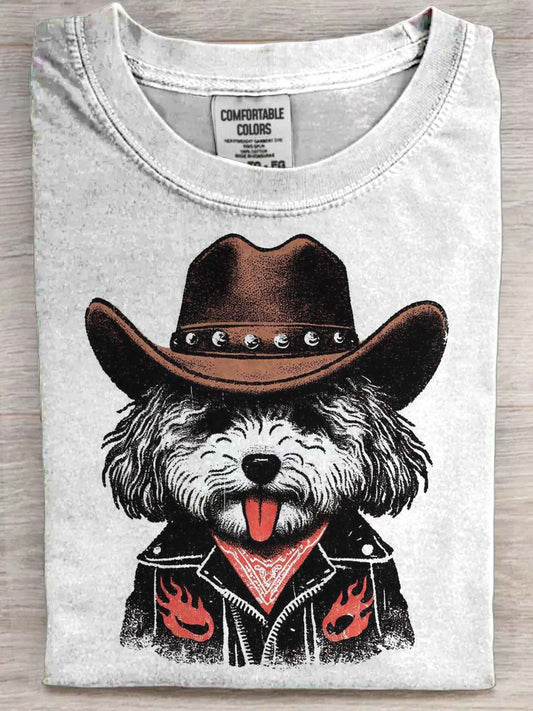Funny Western Puppy Print Casual Short-Sleeve T-Shirt