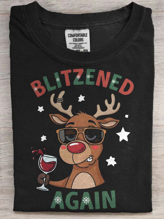 Christmas Funny Reindeer Print Casual Short-Sleeve T-Shirt