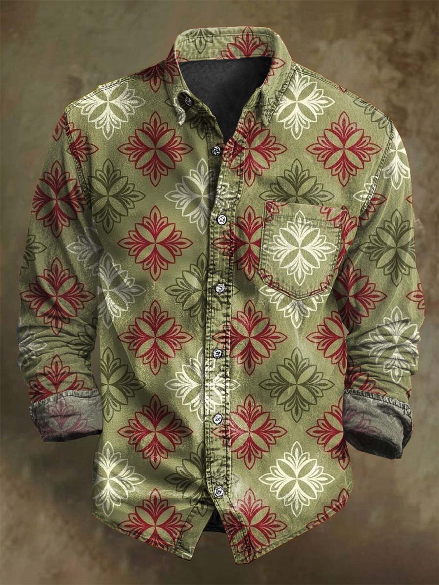 Christmas Plaid Print Casual Long-Sleeve Shirt