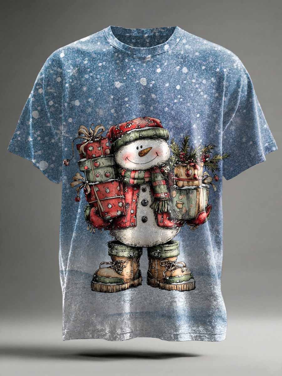 Christmas Snowman Print Casual Short-Sleeve T-Shirt