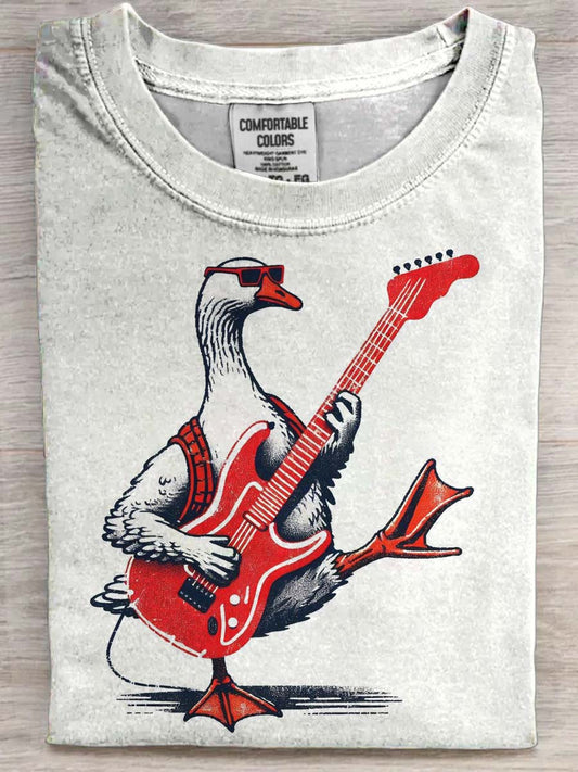 Funny Rock Duck Print Casual Short-Sleeve T-Shirt