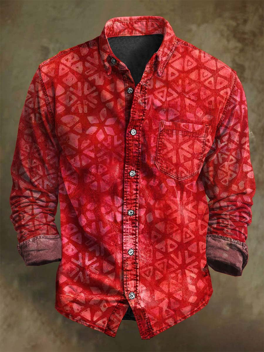 Christmas Plaid Print Casual Long-Sleeve Shirt