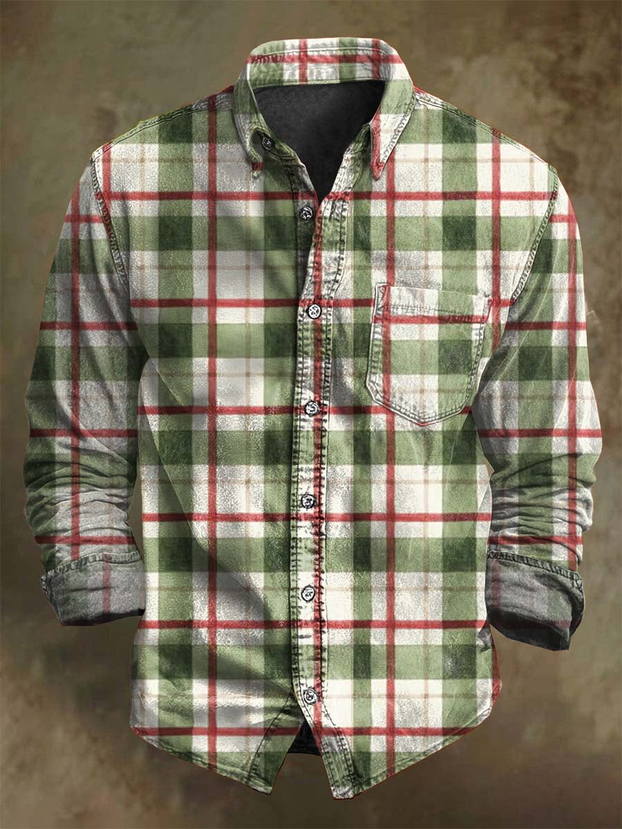 Christmas Plaid Print Casual Long-Sleeve Shirt