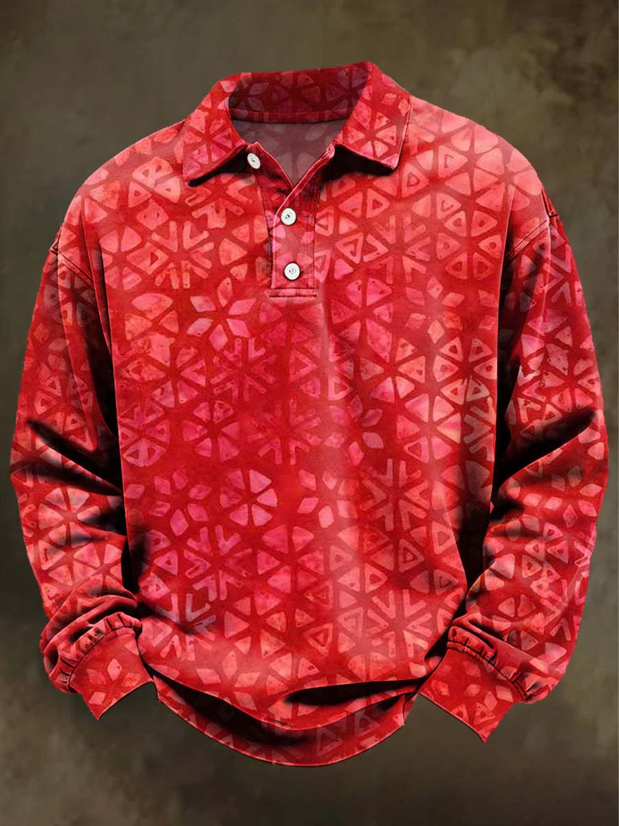 Christmas Snowflake Print Casual Long-Sleeve Polo Shirt