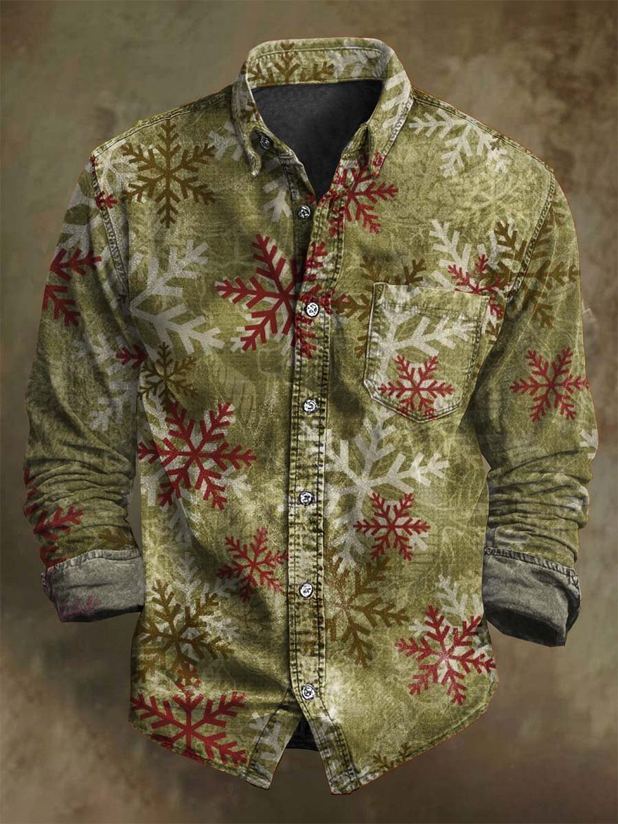 Christmas Snowflake Print Casual Long-Sleeve Shirt