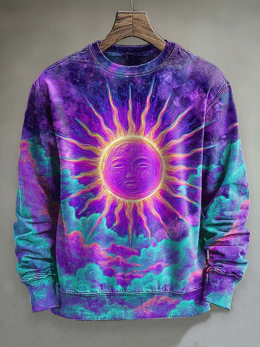 Abstract Fluorescent Sun Print Casual Crewneck Sweatshirt