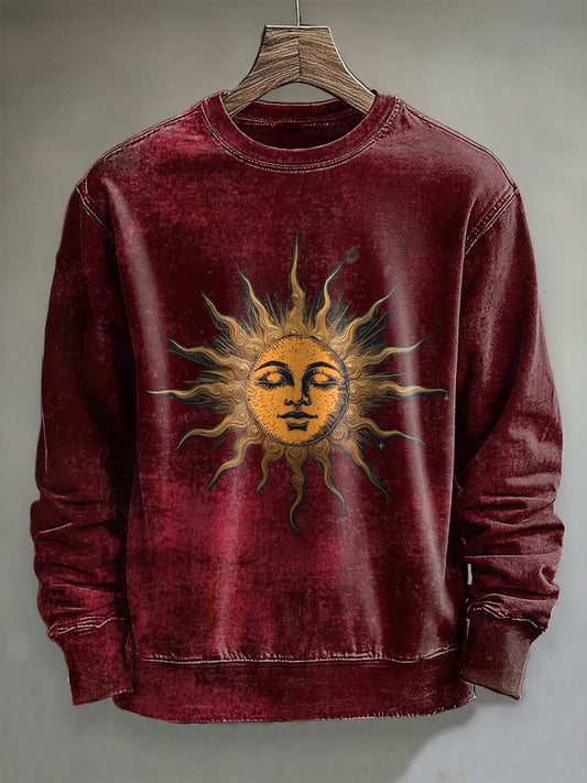 Abstract Retro Sun Print Casual Crewneck Sweatshirt