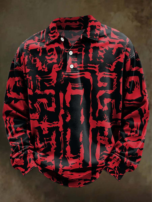 Abstract Art Geometric Print Casual Long-Sleeve Polo Shirt