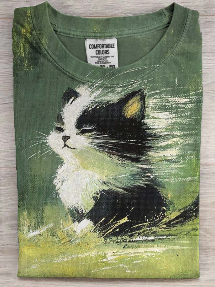 Funny Wind-Blown Puppy Print Casual Short-Sleeve T-Shirt