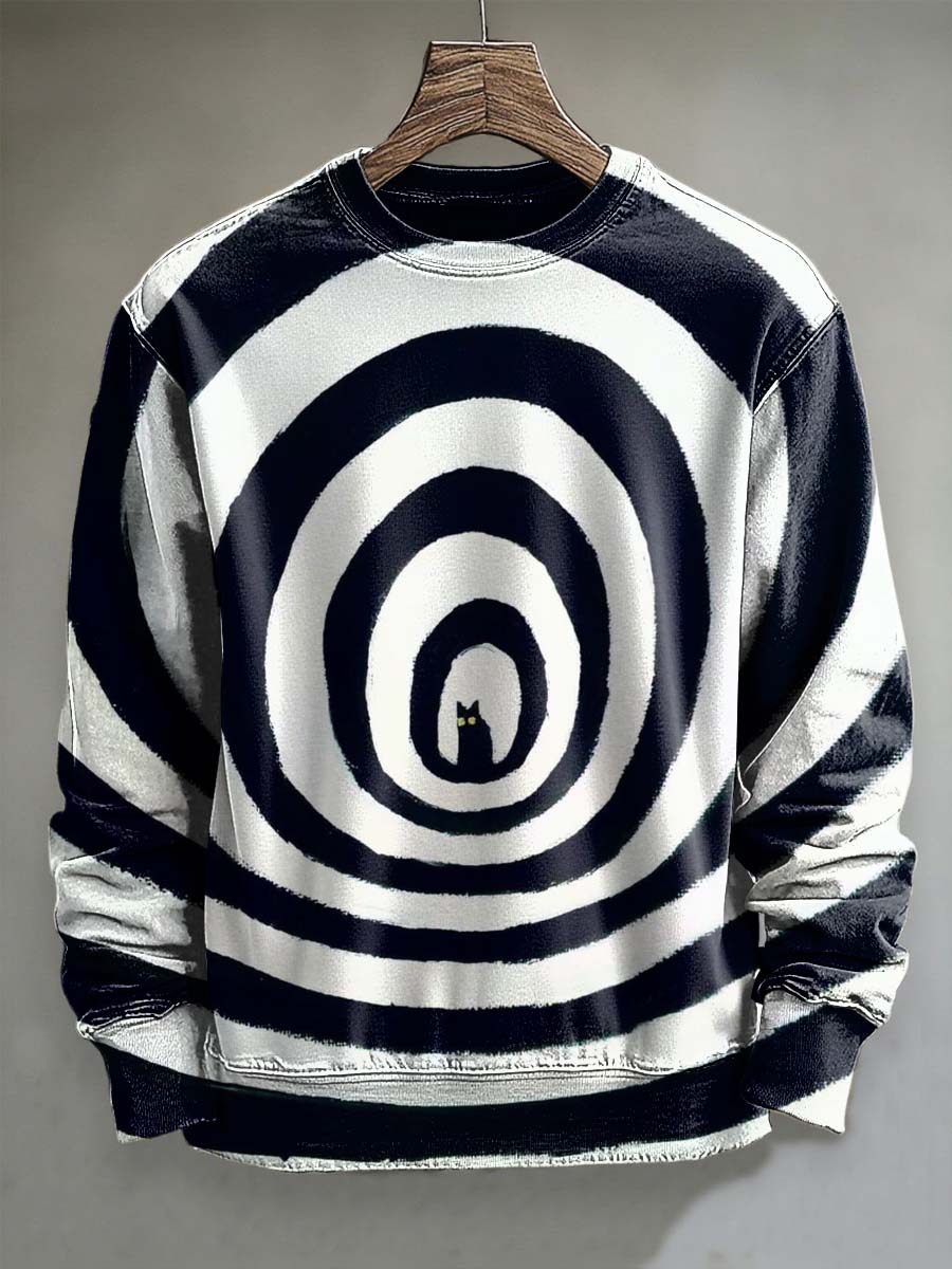 Abstract Dizzy Cat Print Casual Crewneck Sweatshirt