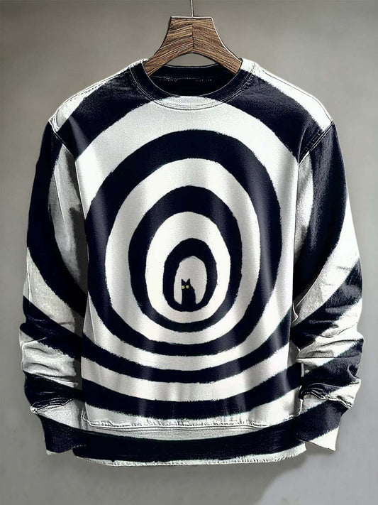 Abstract Dizzy Cat Print Casual Crewneck Sweatshirt