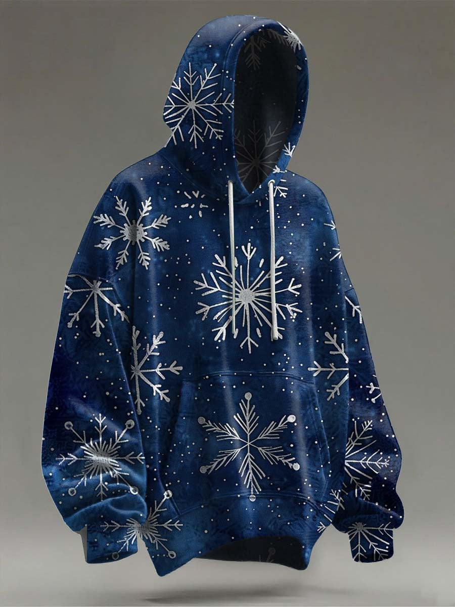 Christmas Snowflake Print Casual Hooded Sweatshirt