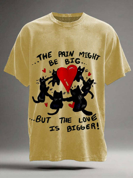 Heart-Printed Black Cat Casual Short-Sleeve T-Shirt