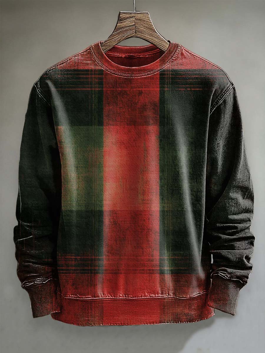 Christmas Plaid Print Casual Crew Neck Sweatshirt