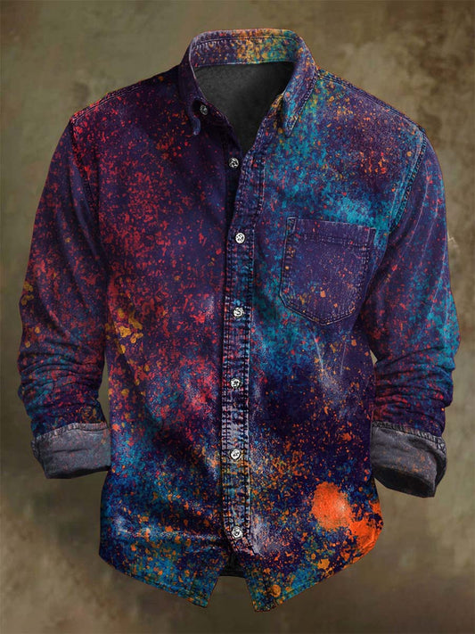 Abstract Color-Block Art Print Casual Long-Sleeve Shirt