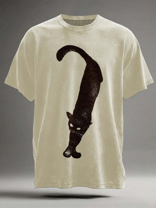 Funny Black Cat Print Casual Short-Sleeve T-Shirt
