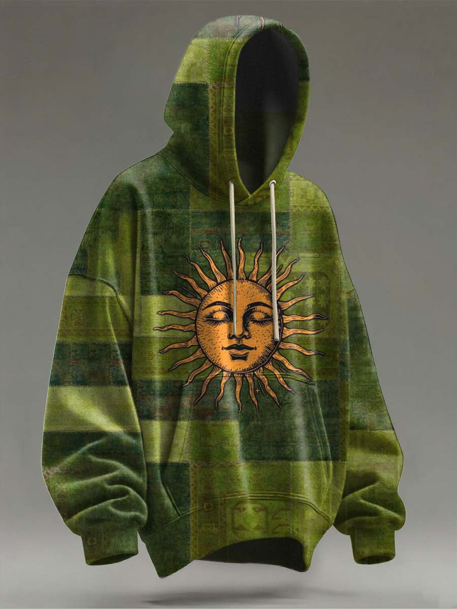 Abstract Sun Print Casual Hooded Sweatshirt