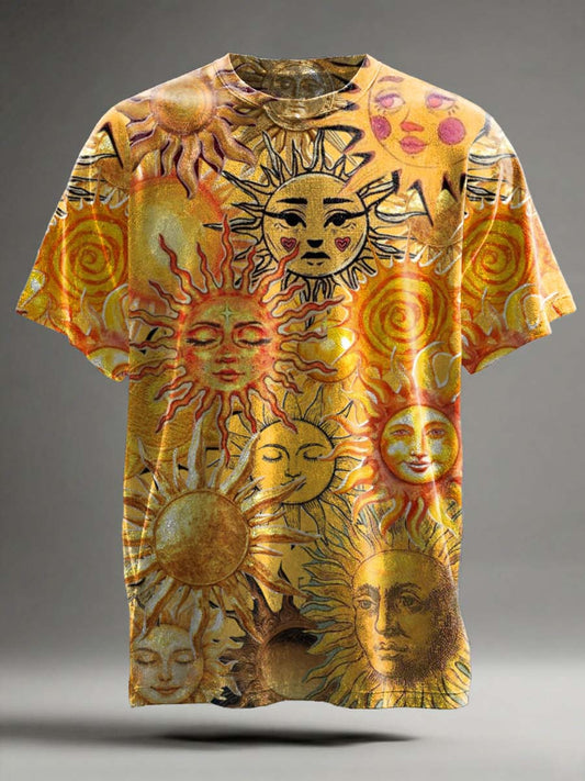 Abstract Moon and Sun Print Casual Short-Sleeve T-Shirt