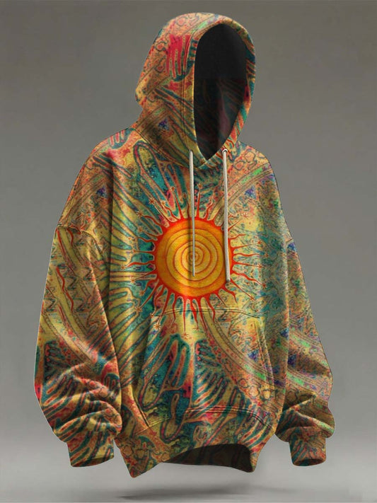 Abstract Sun Print Casual Hooded Sweatshirt