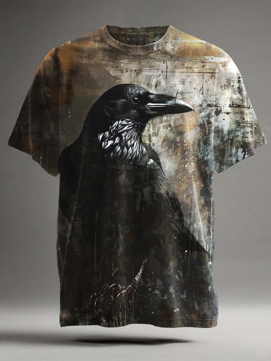 Abstract Raven Print Casual Short-Sleeve T-Shirt