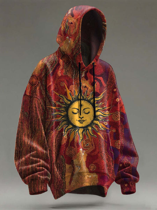 Abstract Sun Print Casual Hooded Sweatshirt