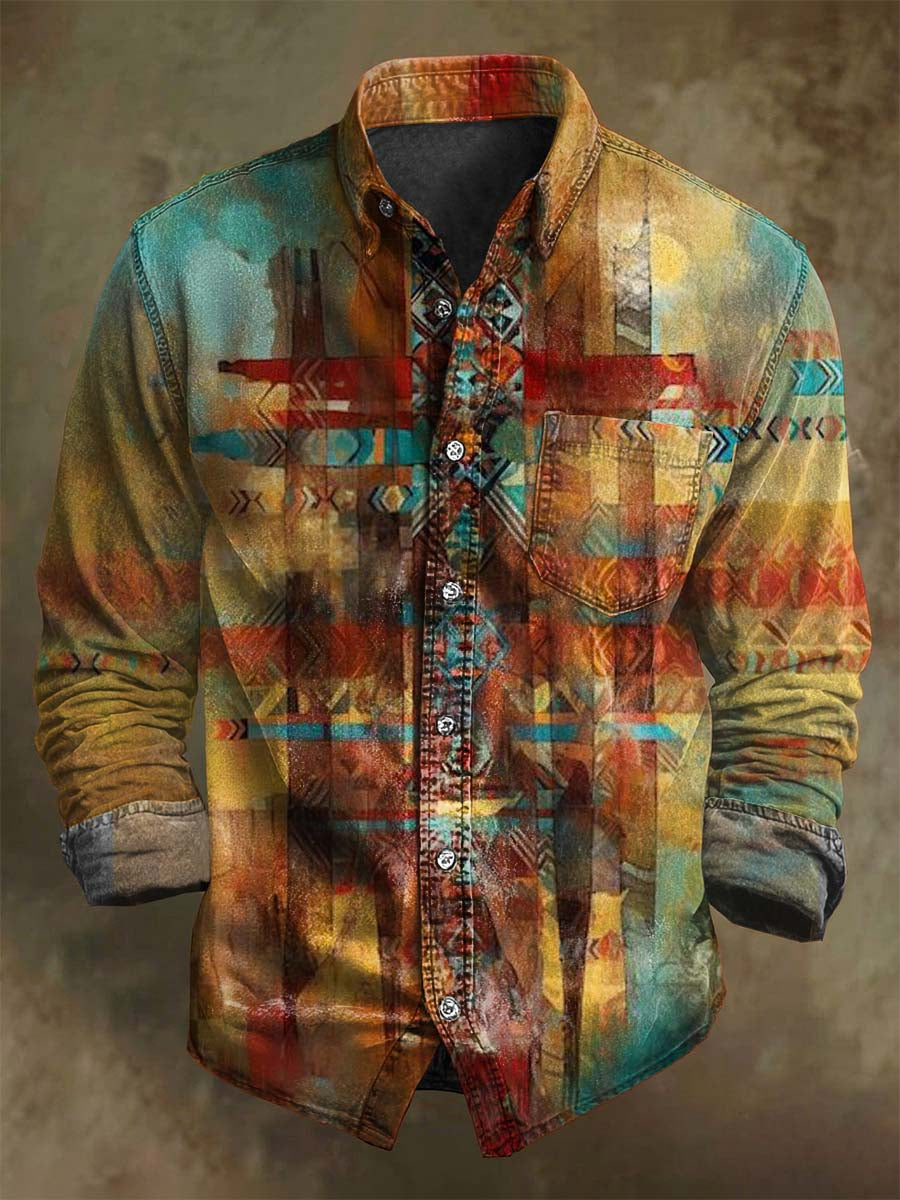 Western-Style Print Casual Long-Sleeve Shirt