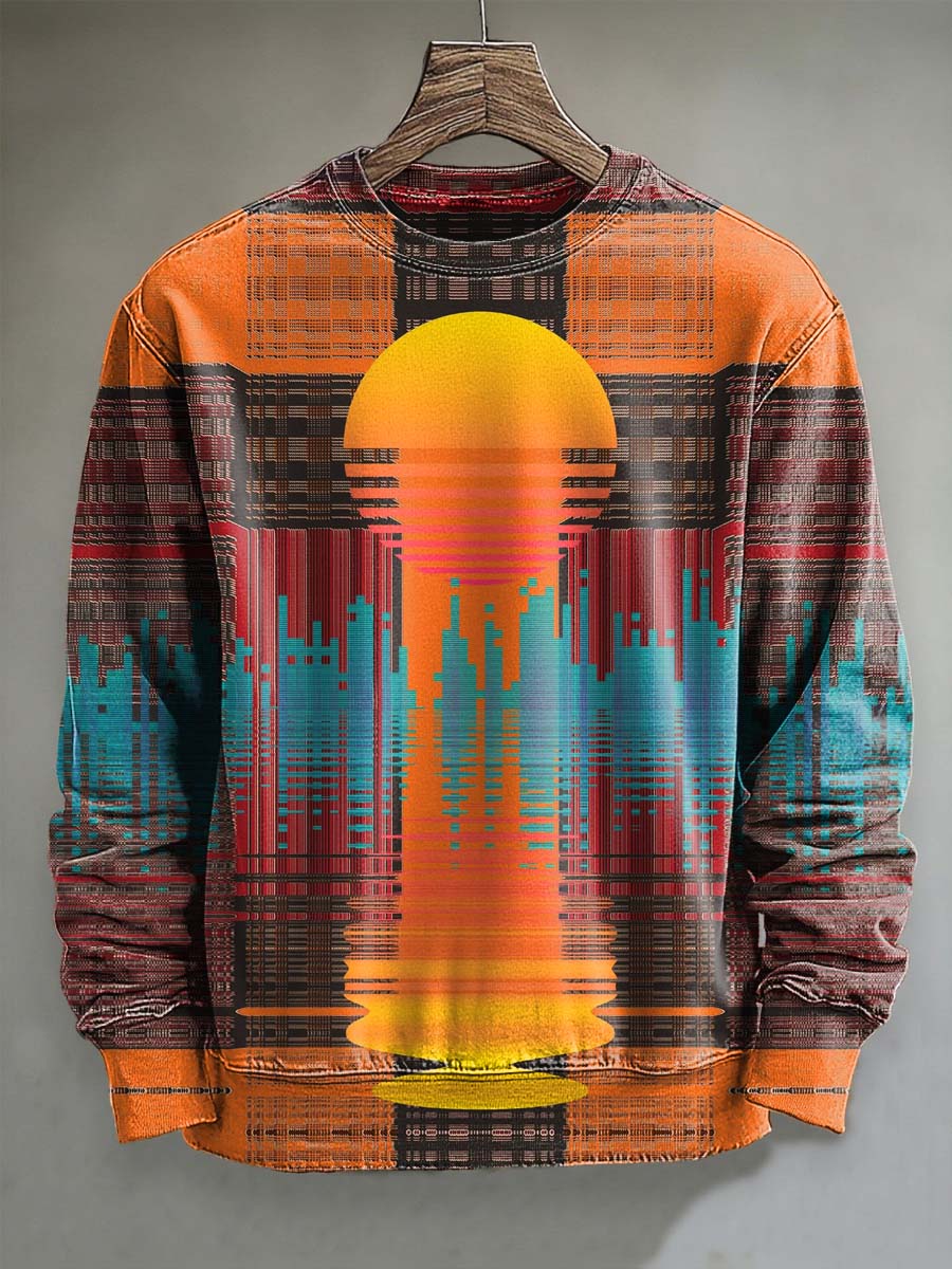 Abstract Melting Metal Sun Print Casual Crewneck Sweatshirt