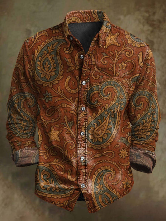 Retro Paisley Floral Print Casual Long-Sleeve Shirt