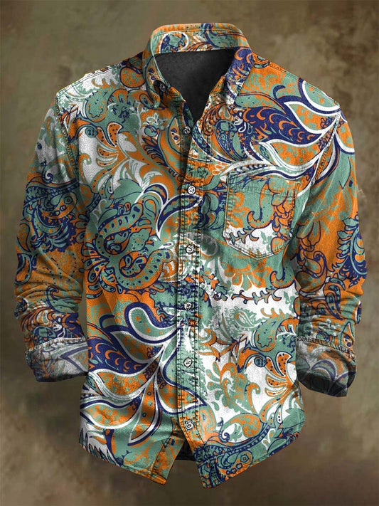 Retro Paisley Floral Print Casual Long-Sleeve Shirt