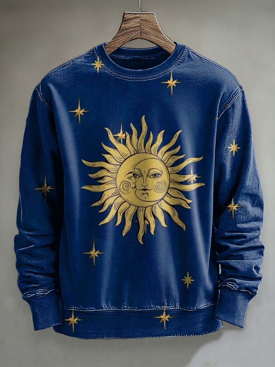 Abstract Moon, Sun, and Star Print Casual Crewneck Sweatshirt