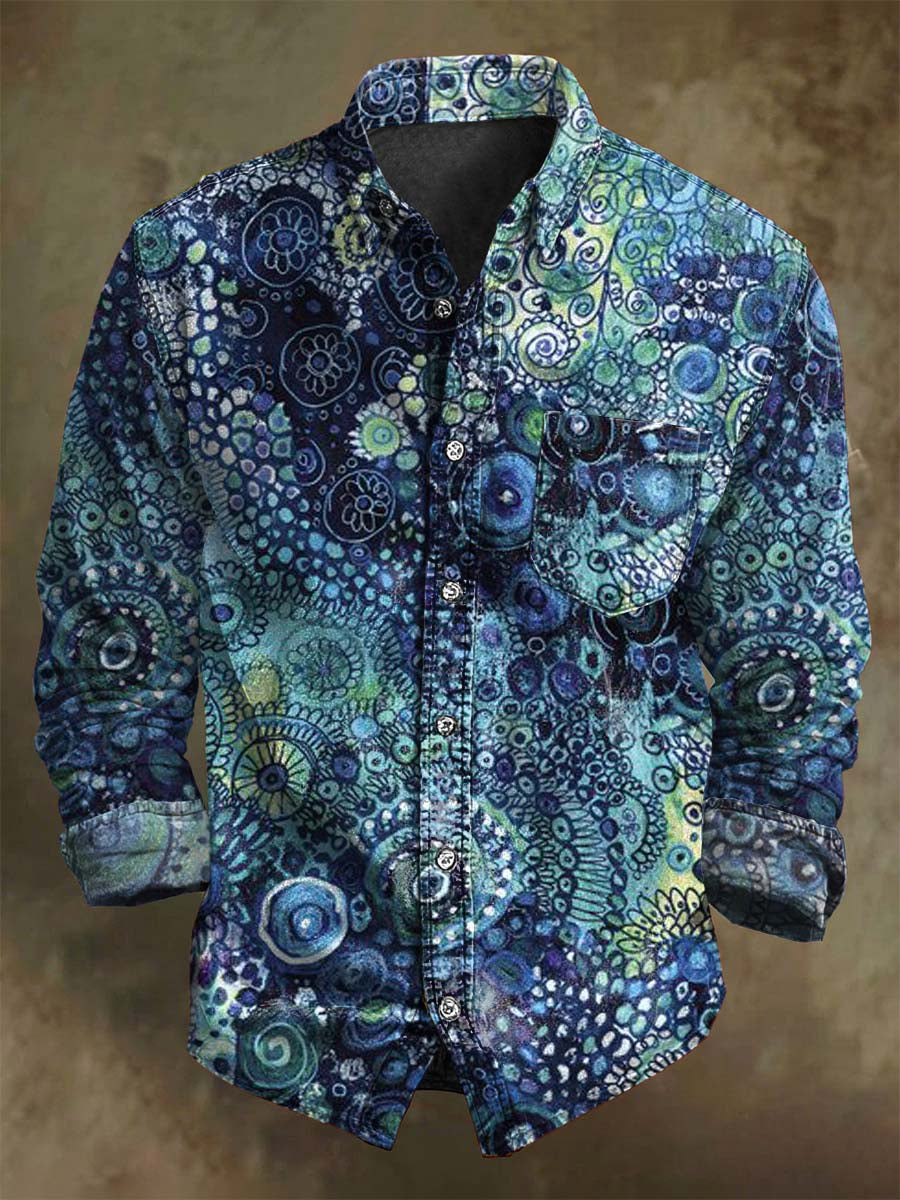 Retro Paisley Floral Print Casual Long-Sleeve Shirt