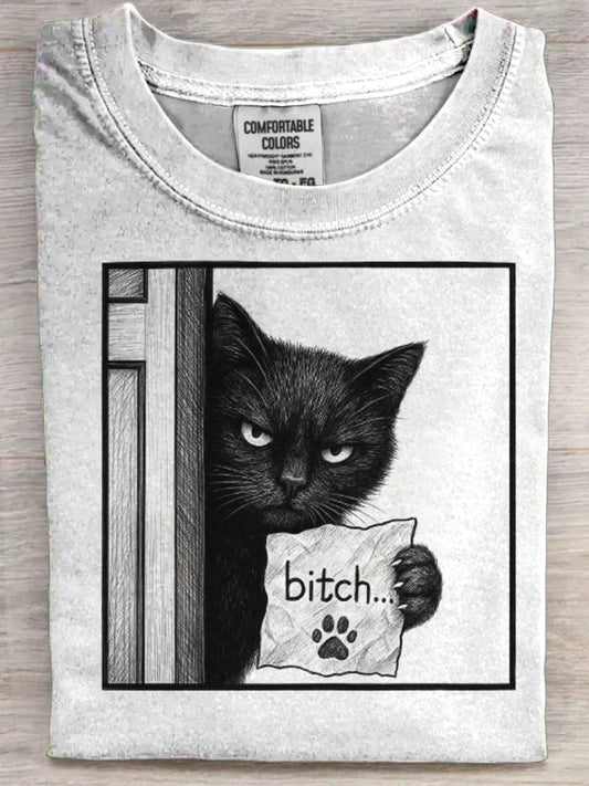 Funny Cat Print Casual Short-Sleeve T-Shirt