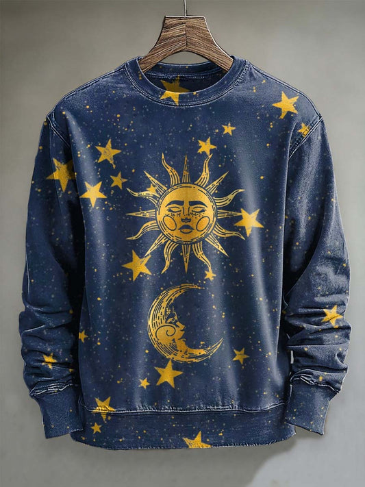Abstract Moon, Sun, and Star Print Casual Crewneck Sweatshirt