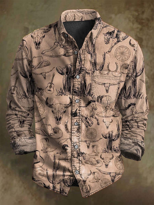 Western-Style Printed Casual Long-Sleeve Shirt