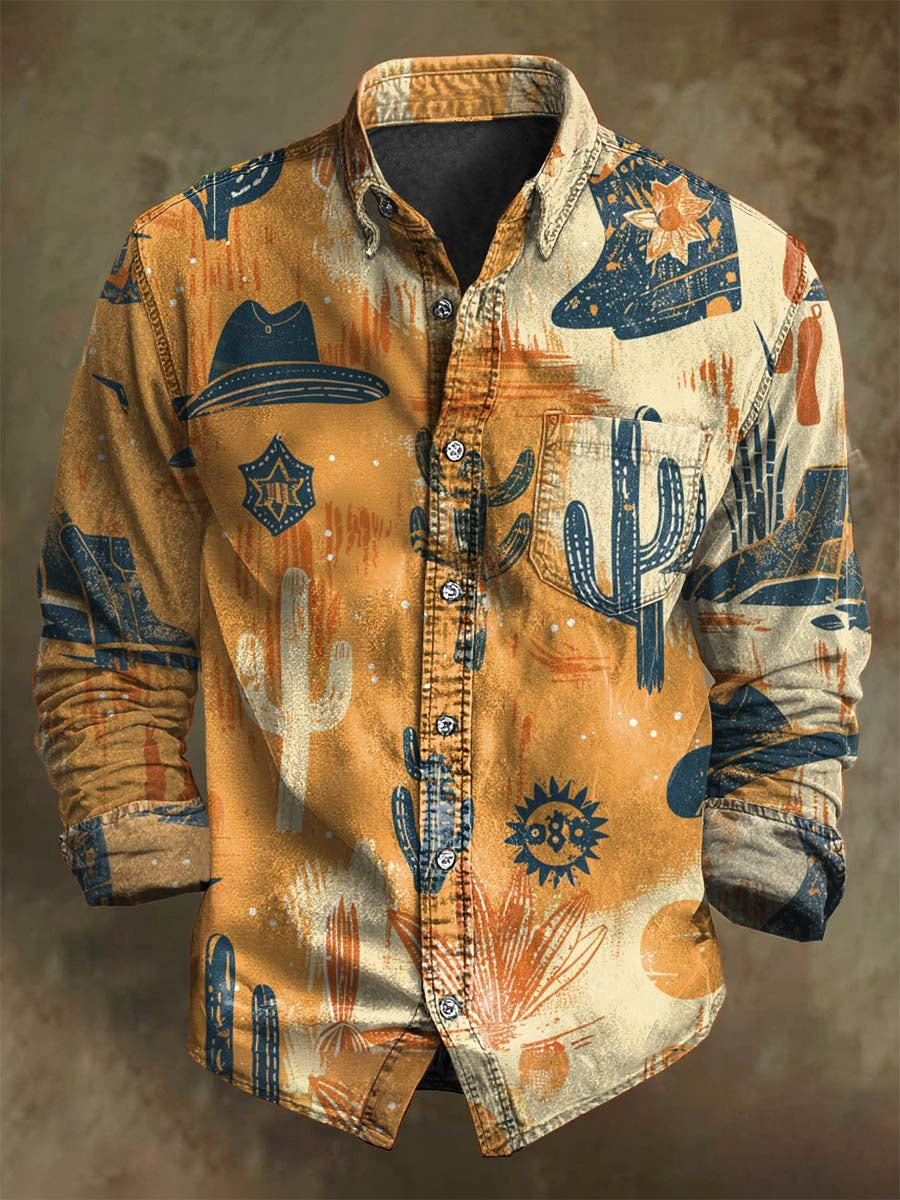 Western-Style Patterned Print Casual Long-Sleeve Shirt