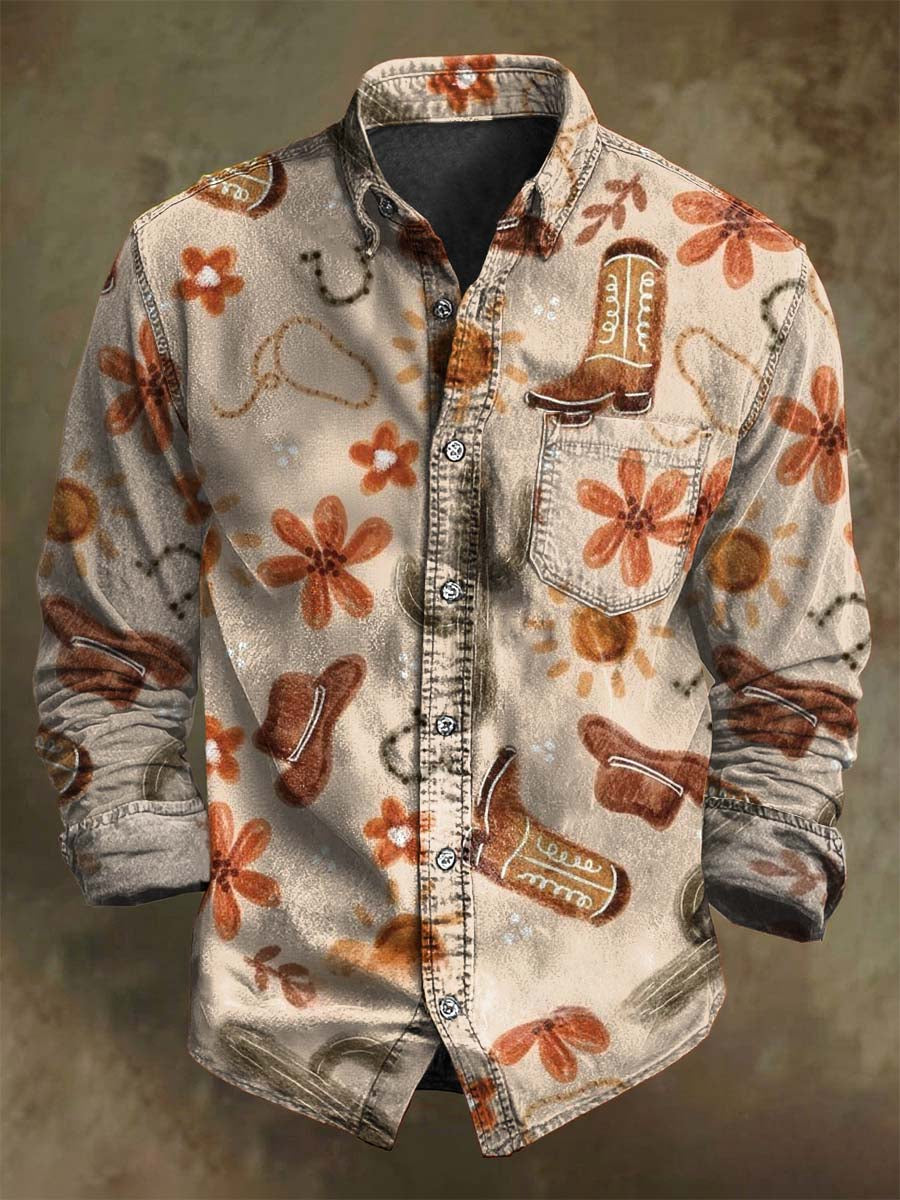 Western-Style Printed Casual Long-Sleeve Shirt