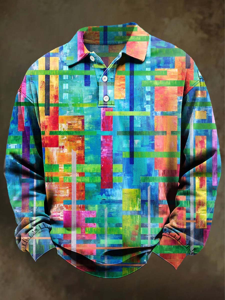 Abstract Irregular Geometric Print Casual Abstract Polo Shirt