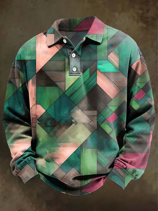 Abstract Geometric Print Casual Abstract Polo Shirt