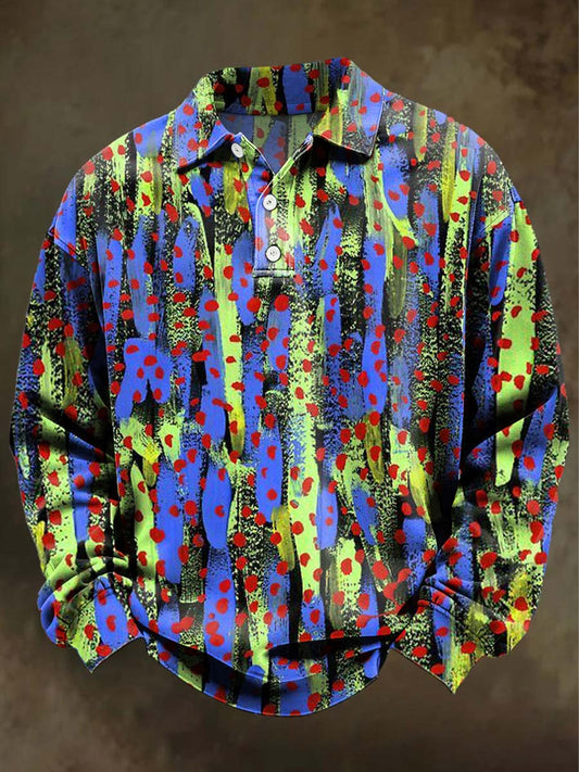Retro Striped Polka Dot Print Casual Abstract Polo Shirt