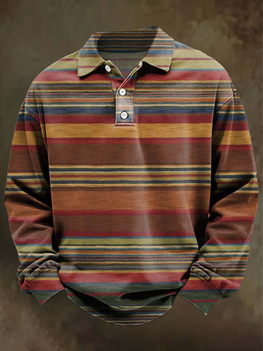 Retro Striped Print Casual Abstract Polo Shirt