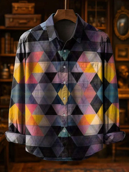 Colorful Irregular Geometric Print Casual Long-Sleeve Shirt