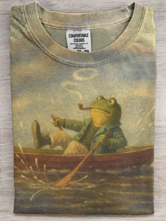 Fun Vintage Frog Print Casual Short-Sleeve T-Shirt