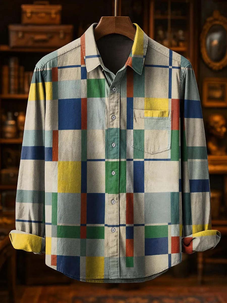 Irregular Geometric Print Casual Long-Sleeve Shirt