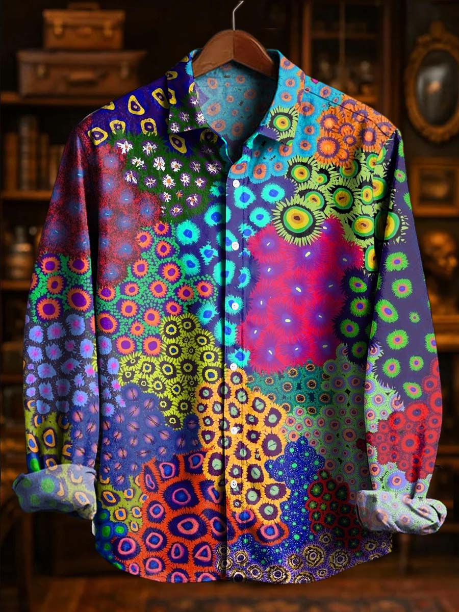 Abstract Floral Print Casual Long-Sleeve Shirt
