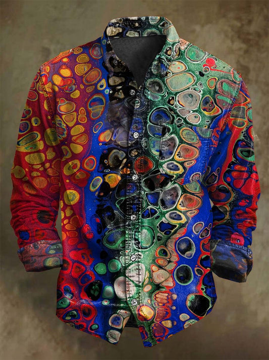Abstract Colorful Psychedelic Print Casual Long-Sleeve Shirt