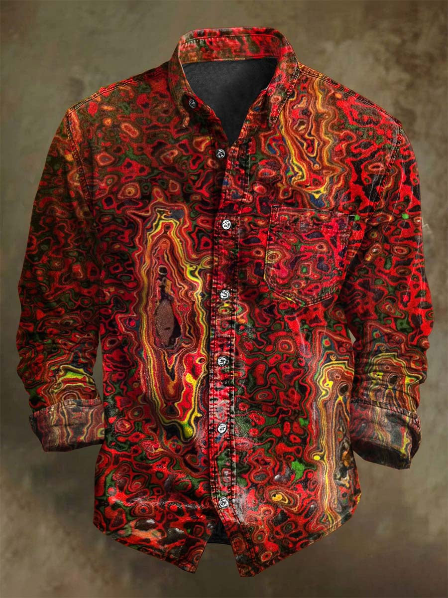 Abstract Psychedelic Print Casual Long-Sleeve Shirt